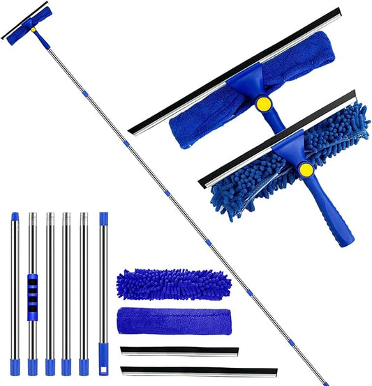 Window Cleaner Squeegee Kit - 2.38M (94ft) Cleaning Equipment with Long Handle 3 in 1 Extendable Window Cleaning Tool for High Windows,Glass,Home,Wall and Car