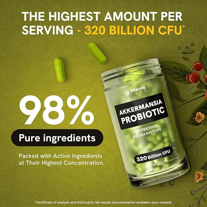 Akkermansia Muciniphila Probiotics 320 Billion CFU| GLP-1 Probiotic and Prebiotic | Akkermansia Probiotics for gut health | Inulin Prebiotic Fiber Capsules Astaxanthin & Berberine & Chromium 240 count