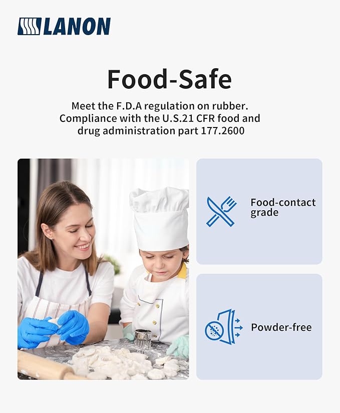 LANON Disposable Nitrile Gloves, Silicone-Free, Food-Safe, Chemical Resistant, Powder-Free, Textured Fingertips, Cooking, Cleaning, Blue, Small