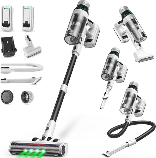 NuYupo Cordless Vacuum Cleaner, 2 Batteries 110 Mins Runtime Vacuum Cleaners for Home, 550W 45KPA 15-in-1 Stick Vacuum with Charging Dock, Handheld Vacuum Cordless for Pet Hair Carpet Hardwood Floor