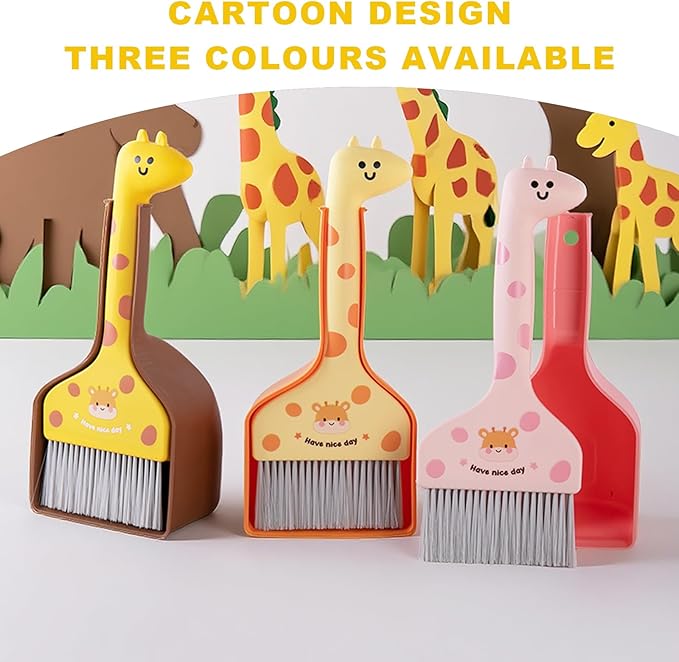 BSMstone Small Broom with Dustpan Combo Set Cartoon Mini Broom and Dustpan Set Cute Cleaning Kit for Home Office Floor Counter Pet Nest (Orange)