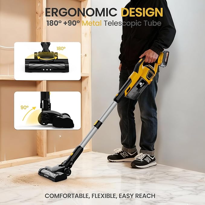 190W Brushless Cordless Vacuum Cleaner Compatible with DeWalt 20V Battery (Tool Only), 20KPa Portable 5-in-1 Lightweight Stick Handheld Vacuum with HEPA Filter for Car Home Carpet Hardfloor Pet Hair