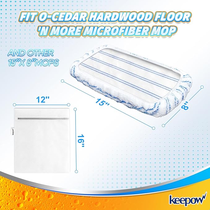 Cotton Pad Terry Cloth Mop Refills 15x8 inches Reusable Mop Pads Compatible with O Cedar Hardwood Floor'N More Microfiber Mop, Mop Refill Heads Replacements, 6 Pack