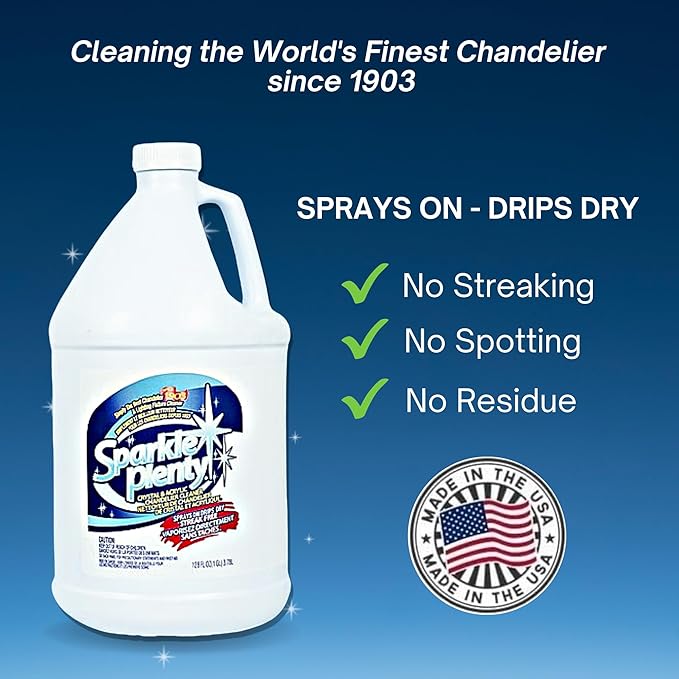 Sparkle Plenty Chandelier Cleaner Drip Dry Spray No Wipe - Dust Remover & Streak Free Glass Cleaner Spray for Chandelier Crystals &Window Screen Surface - Household Cleaning Supplies(1 Gallon, 2 Pack)