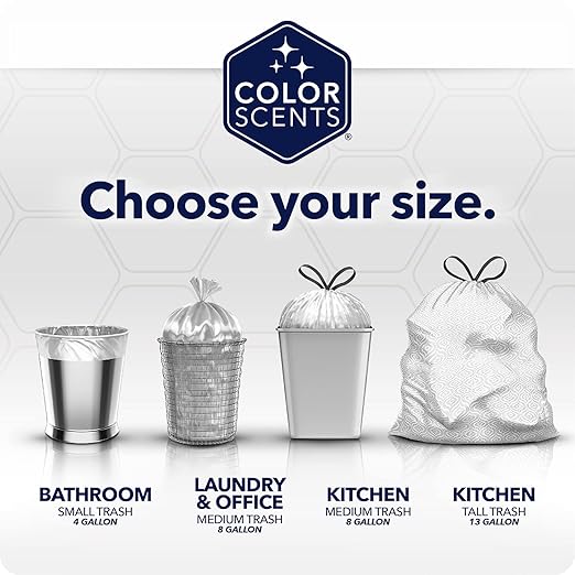 Color Scents Small Trash Bags - 4 Gallon, 40 Bags (1 Pack of 40 Count), Drawstring - Silver Bag in Simply Clean Scent with Microban