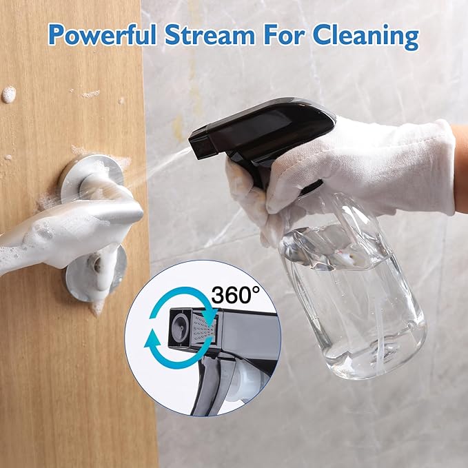 Bynccea Empty Clear Plastic Spray Bottles 13.5oz/400ml Adjustable Nozzle Mist/Stream Water Spray Bottle Heavy Duty Spraying Bottles Plant Mister Spray Bottle for Cleaning Solutions, Plants, Hair