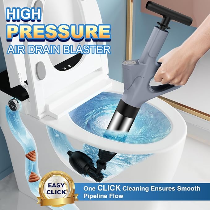 Mieaoll Toilet Plunger, High Pressure Toilet Plunger,Toilet Auger Air Drain Blaster with Real-Time, Heavy Duty Plunger for Bathroom and Plumbing Clogs (Grey)
