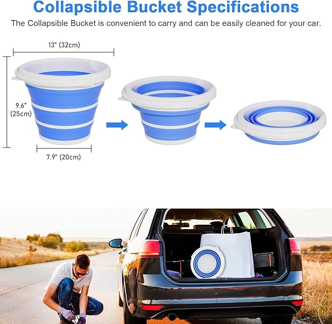 GOLDFOX Collapsible Bucket-10L (2.6 Gallon) Bucket for Cleaning with Handle-Folding Foldable Portable Plastic Water Supplies,Collapsible Bucket for Car Wash Camping Garden - Blue