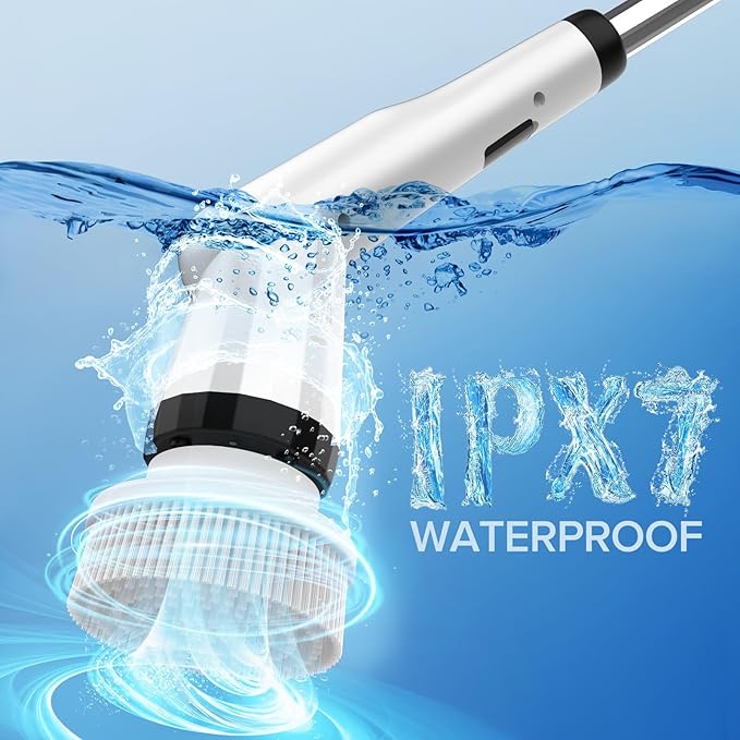 WKY-Electric Spin Scrubber - Upgraded 12-in-1 IPX7 Waterproof Shower Scrubber, Retractable Handle & 2-Speed for Toilet, Bathroom, Bathtub, Tile Floors