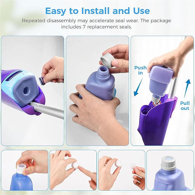 Ndoge Replacement Bottle for Swiffer Wet Jet Mop, Refillable, 500 ML Leak-Proof HDPE Refillable Bottle, 17 FL OZ Solution Bottles with 7 Sealing Pads and 1 Folding Funnel