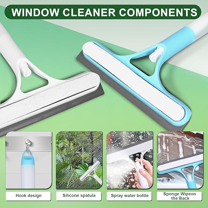 FZHZVVZPY 3 in 1 Window Cleaning Scraper, Window Squeegee with Sprayer, Window Cleaning Scraper for Windows, Walls, Car Windshields, Bathrooms, Kitchens, All-Purpose Window Cleaner Tool (Blue)