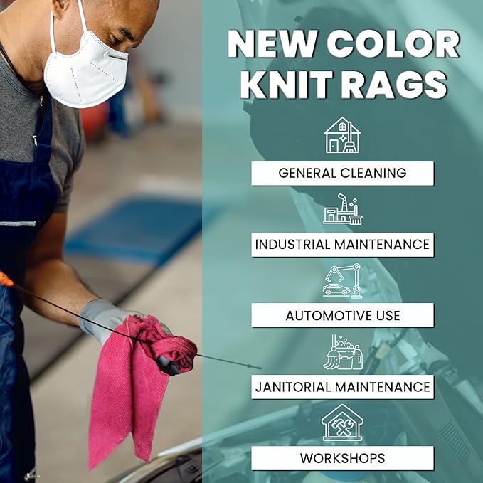 Premium Color Knit Cleaning Rags (25 lbs. Box) – Shop Rags Bulk for Workshops, Mechanics, Painters, and Home Use, Multipurpose Cotton T-Shirt Rags