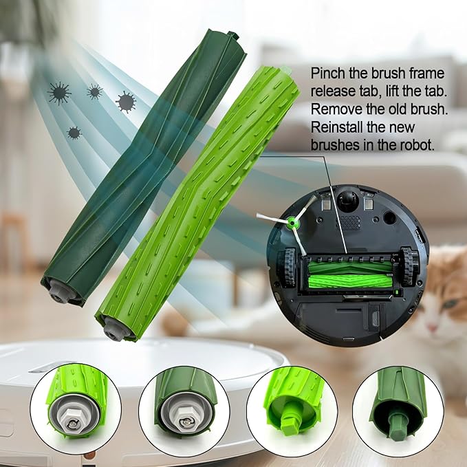 Anbowe Replacement Parts for Roomba iRobot i7 i7+ i3 i3+ i4 i4+ i5 i5+ i6 i6+ i8 i8+ i5+/j7 j6 j5 and Plus Version,(2 Set Rubber Brush,8 Side Brush)