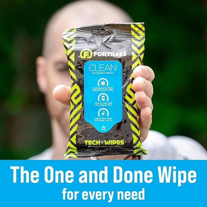 Fortress Electronic Wipes (25 ct, Pack of 24) To-Go Tech Wipes for Screens, Phones, Keyboards, TV Monitors, Computer Screens, and More [Travel Size] Skin-Safe