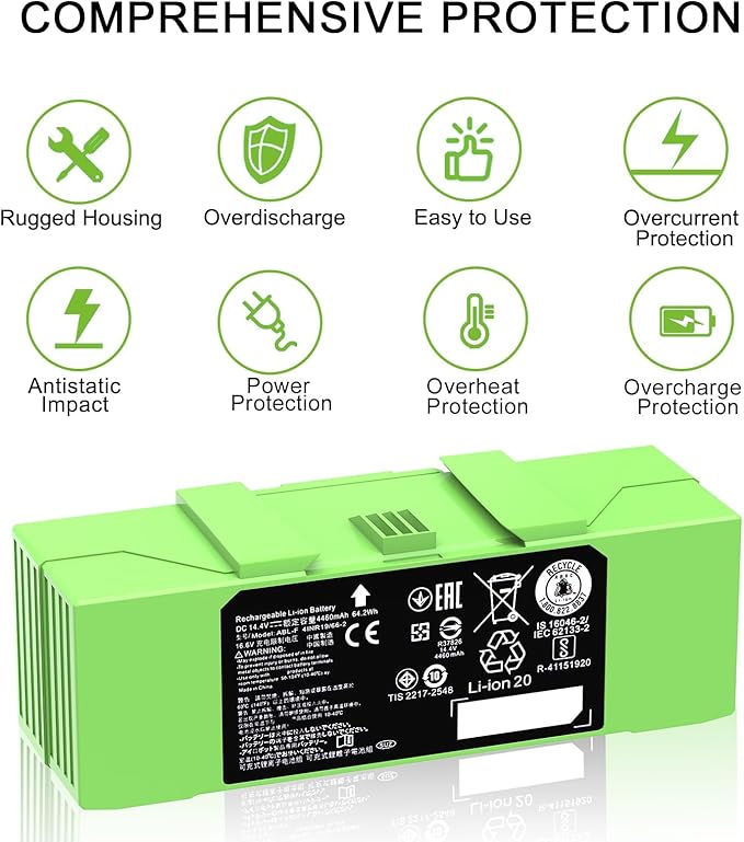 Dentsing 14.4V ABL-F Battery for iRobot Roomba i3 i3+ 3150 i4 i4+ 4150 i7 i7+ j7 j7+ 7158 7150 7550 7558 i8 and e5 5150 e5150 e6 e6198 Replacement Battery for Roomba i & e & j Series 64.2Wh 4460mAh