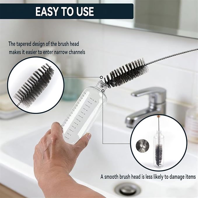 4pcs Household Pipe Cleaning Brush Set with Stainless Steel Bristles, 17 in Extra Long Stainless Steel Handle, Kitchen Scrub Cleaning Brushes, Lab Brushes for Auto Parts, Machinery, Water Pumps, Etc.