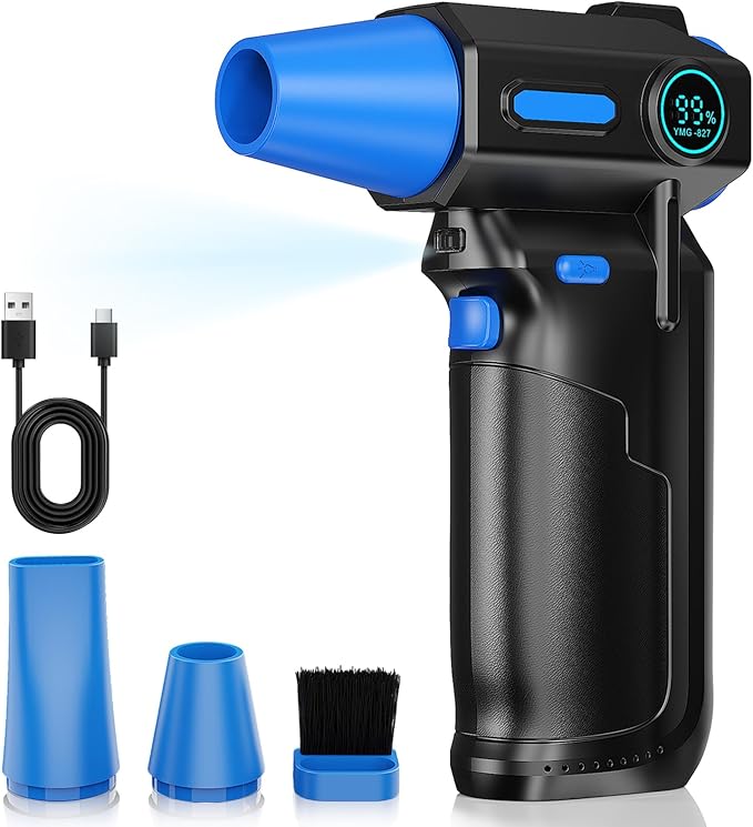 Compressed Air Duster-130000RPM Super Power Cordless Electric Air Duster, Rechargeable Brushless Motor, with LED Light, 3-Gear Adjustable Dust Blower for Computer, Keyboard, Outdoor, House and Car