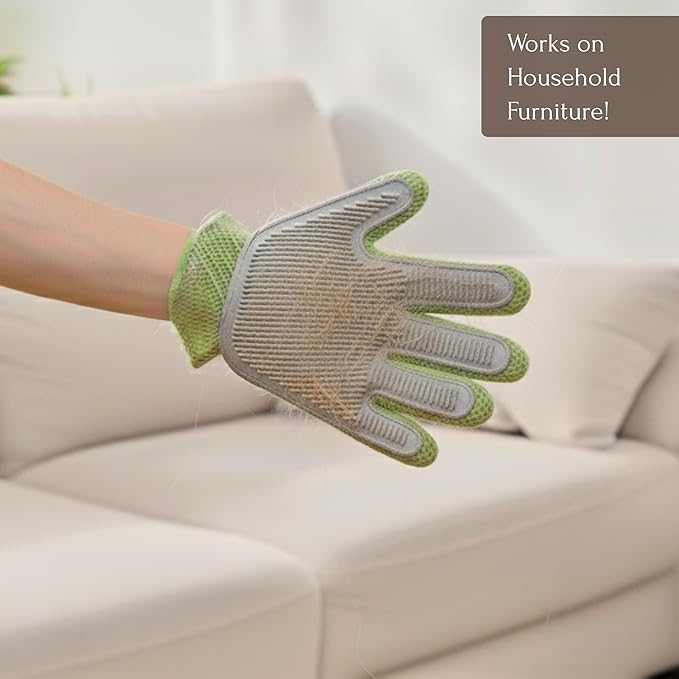 PetPals Single Pet Hair Removal Grooming Glove, Suitable for Long- and Short-Haired Dogs and Cats. Double-Sided with Pet Hair Removal and Cleaning for Furnitures. Green