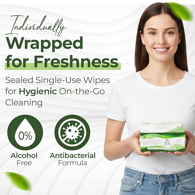 100 Individually Wrapped Hand Wipes – Aloe Vera Scent – 2 Convenient 50-Count Boxes | 100% Viscose, Eco-Friendly | Travel-Ready, Moisturizing