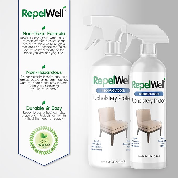 Eco-Friendly Upholstery Protect Stain & Water Repellent Spray 24oz – Non-Toxic, Pet-Safe Formula for Fabric, Leather, & Suede – Long-Lasting Stain Guard Keeps Furniture Clean & New