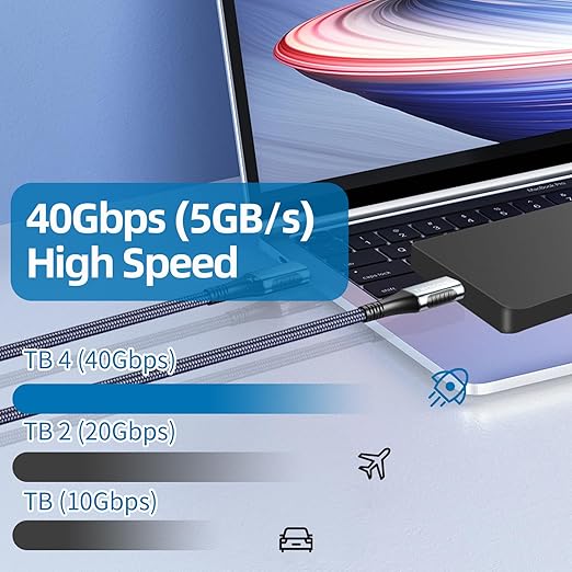 Talmosal 240W for Thunderbolt 4 Cable 6.6 ft, Support 8K@60Hz, 4K@144Hz 40Gbps/240W PD Charging for iPhone 17, USB4, Mac mini M4 / M4 Pro, MacBook Pro, Docking, eGPU, SSD, Surface Pro