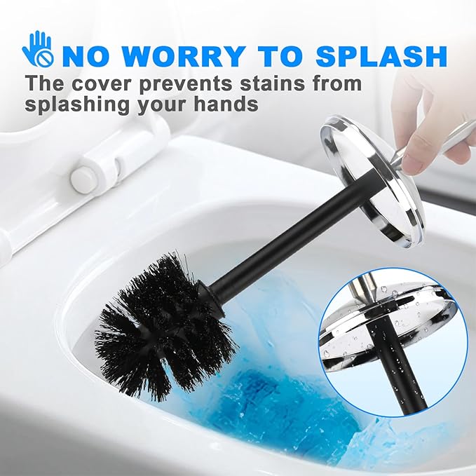 Toilet Brush and Holder Set of 2 | Great Value 2-Pack for Multiple Bathrooms | Sturdy Reinforced Handle for Durability | Discreet Enclosed Caddy | 360° Deep Cleaning Bristles | (White)