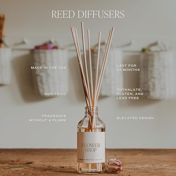 Sweet Water Decor Driftwood and Mahogany Reed Diffuser Set for Home - Lavender, Geranium, Mahogany, Wood Scented Reed Diffusers - Air Freshener Lasts 4+ Months, Made in The USA