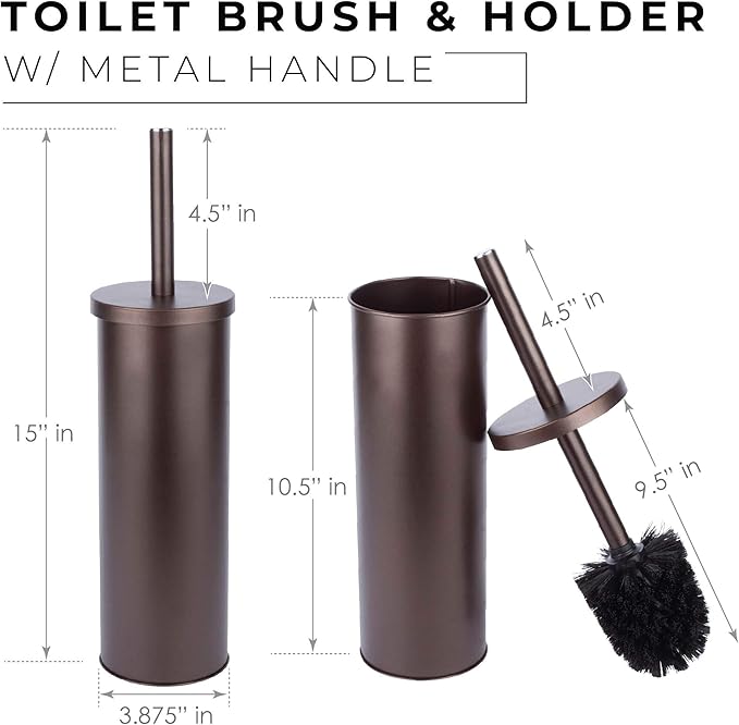 JS Jackson Supplies Sleek Toilet Brush and Holder with Metal Handle - Bronze
