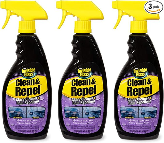 Invisible Glass 92184-3PK Premium Glass Cleaner with Rain Repellent for Exterior Automotive Glass and Windshields to Shield Against Rain, Snow, and Sleet, 22 Fl Oz, Pack of 3