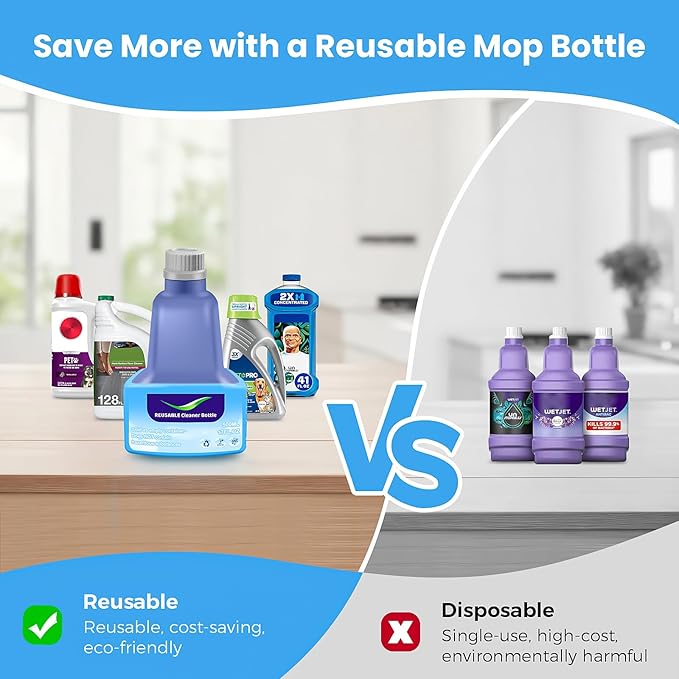 Ndoge Replacement Bottle for Swiffer Wet Jet Mop, Refillable, 500 ML Leak-Proof HDPE Refillable Bottle, 17 FL OZ Solution Bottles with 7 Sealing Pads and 1 Folding Funnel