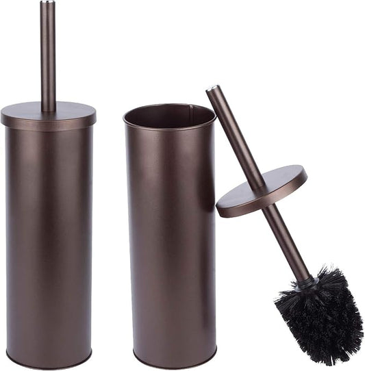 JS Jackson Supplies Sleek Toilet Brush and Holder with Metal Handle - Bronze, Pack of 2