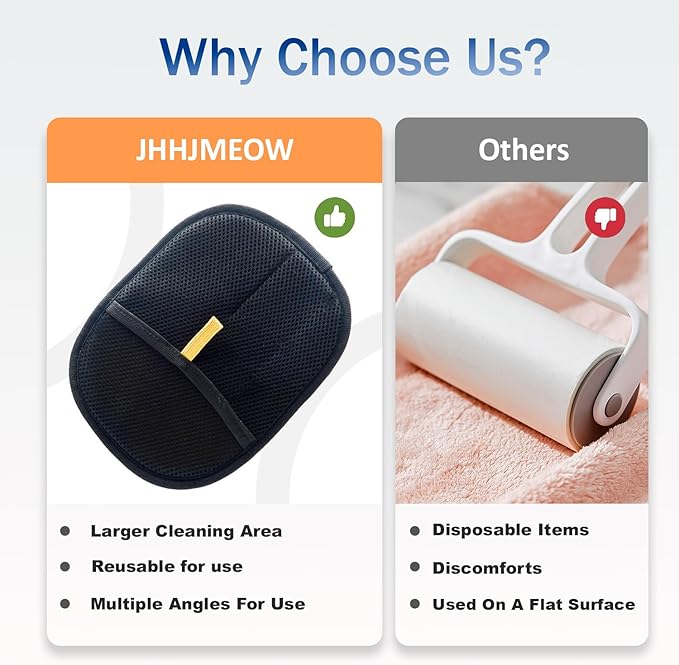 JHHJMEOW 2Pcs Pet Hair Removal Glove with Pet Comb, Cat & Dog Reusable Electrostatic Pet Hair Remover Grooming Gloves for Couch,Furniture,Carpet,Car Seat