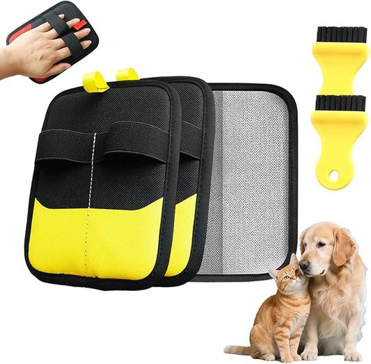 Pet Hair Removal Glove, 2026 Upgraded Electrostatic Pet Hair Remover Glove with Brush, Pet Hair Remover Pocket Storage for Pet Hair Remover Tool on Carpet, Clothing, Couch, Car Seat (Yellow, 2Pcs)