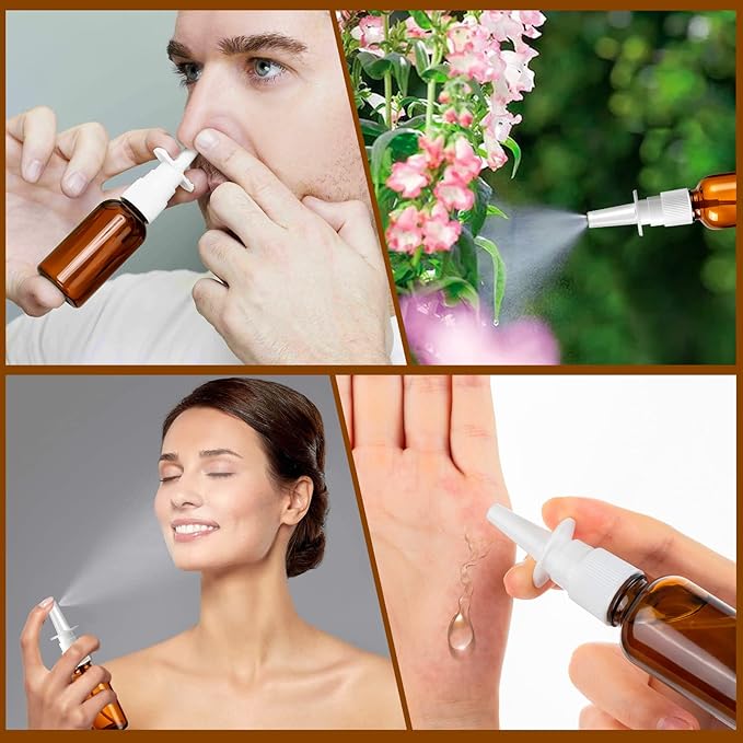 10 Pcs Nasal Spray Bottle, 30ML/1oz 6 Pcs Glass Nose Spray Bottle Empty, Fine Mist Sprayers Atomizers with 2 Pcs Funnels and 2 Pcs Labels