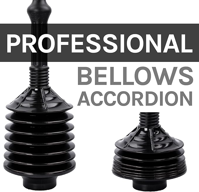 JS Jackson Supplies Black Bellows Accordion Toilet Plunger with Black Storage Tray