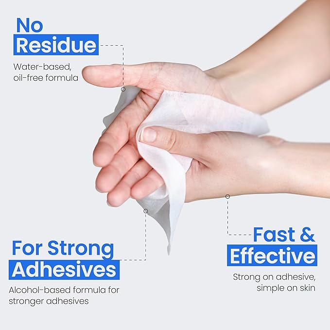 Safe n’ Simple Adhesive Remover for Skin - 50 Individually Wrapped Large 4"x4.75" Alcohol Adhesive Remover Wipes - Medical Isopropyl Alcohol Pads - Gentle Adhesive Removal Wipes for Bandages & Ostomy