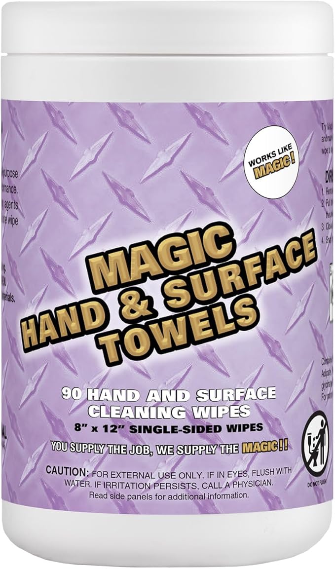 Magic Heavy Duty Cleaning Wipes - Single Sided Hand & Surface Shop Towels | Professional-grade Cleaning | Waterless | Moisturizing | Cleans Grease, Oil, Dirt, & more (6 Pack | 540 Sheets Total)