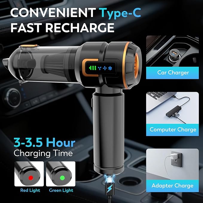 KedeeSparkle Car Vacuum Cleaner, 22000PA High Power Portable Handheld Car Vacuum & Air Duster, Mini Cordless Vacuum with LED Display, for Home, Office, Camping (Black Golden)