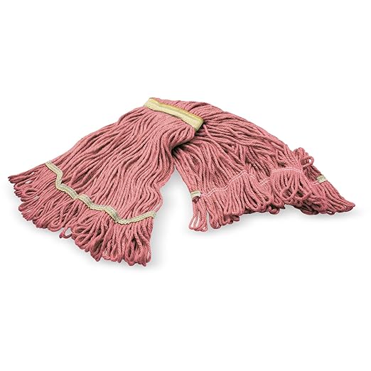 SPARTA Flo-Pac Acrylic Mop Head, Loop-Ended, Narrow Band with 1" Yellow Band for Organized Cleaning, Small, Red, (Pack of 12)