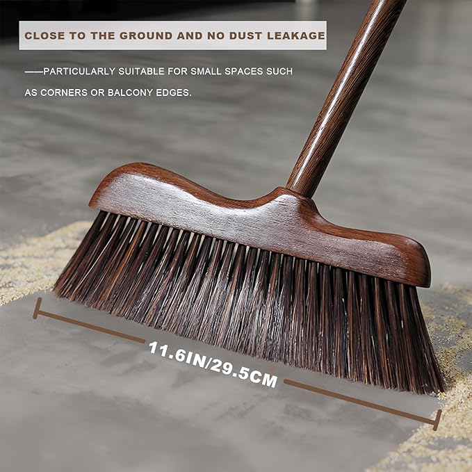 Xifando Wood Angle Broom – 44.8” Wooden Handle Compact Brooms for Indoor Kitchen – Soft PP Bristles, Durable Sweeping Broom