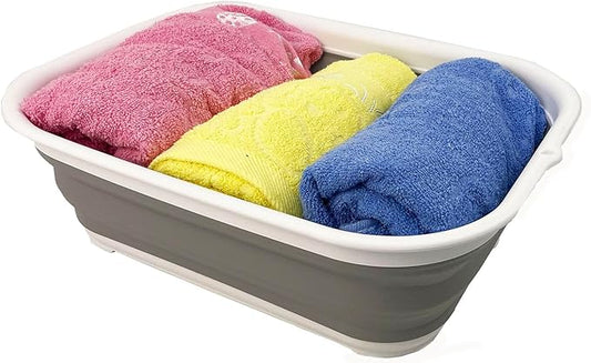 SAMMART 12L (3.17 Gallon) Collapsible Tub - Foldable Dish Tub - Portable Washing Basin - Space Saving Plastic Washtub (1, White/Grey)