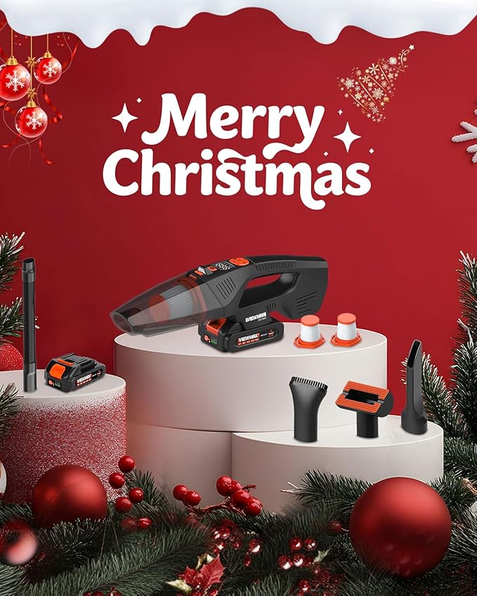 Viewmax 2-in-1 Car Vacuum and Tire Inflator - 20V Cordless Handheld Vacuum Cleaner & 150PSI Air Pump with Pressure Gauge, 18000Pa Suction, Portable Air Compressor for Tires Pump and Car Cleaning