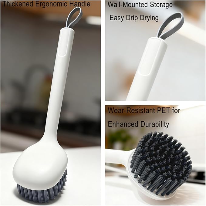 Xaspac 2-Piece Set Handheld Dish Brush with Brass Scrubber and Steel Scraper for Stubborn Grease - Dual-Head Cleaner for Pots, Pans, Stovetop, Sink