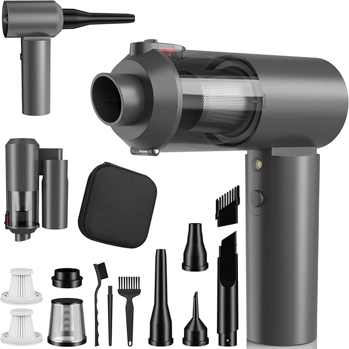 JYNSROU Car Vacuum Portable Cordless with 16000PA Ultra Suction 4-in-1 Foldable Air Duster & Brushless Motor Rechargeable Handheld Vacuum for Pet Hair, Car Seats, Home & Office Cleaning