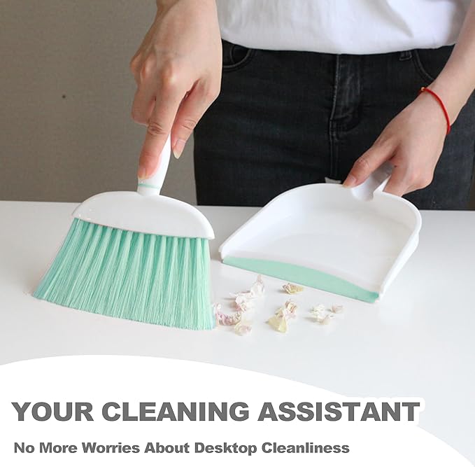 NBGYTECH Mini Broom and Dustpan Set Small Broom with Dustpan Combo Set Portable Cleaning Tools for Home Office RV Learning Camping (White+Green)
