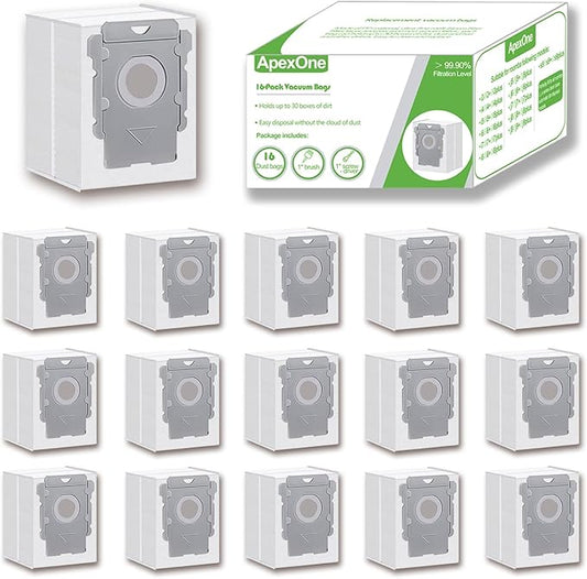 ApexOne 16 Pack Vacuum Bags for iRobot Roomba i, j, s Series, 104 Combo, 105 Combo, 105 Vac, Plus 405 (G185) (G181) Combo, Max 705 Vac, Max 705 Combo, Plus 504 Vac, Plus 505 Combo, Q0520 Robot Vacuum