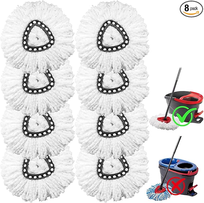 8 Pack Mop Replacement Heads Compatible with O Cedar Triangle Swivel Mops, Spin Mop Microfiber Refills, Deep Cleaning Easy to Replace