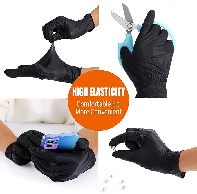 LW Concept - Black Nitrile Examination Gloves - Latex & Powder-Free, Disposable, Strong, Healthcare, Food Handling (Medium)