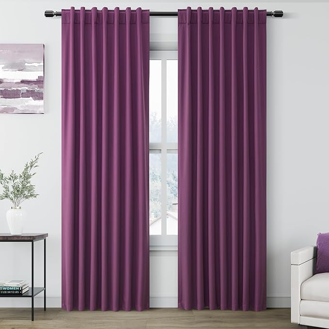 Nanspring Purple Linen Blackout Curtains 84 Inches Long Back Tab Burlap Flax Bedroom Blackout Curtains 2 Panel Sets Rustic Farmhouse Full Light Blocking Thermal Insulated Curtain 84 Inch Length