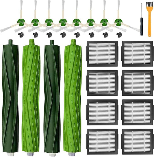 Anbowe Replacement Parts for Roomba iRobot i7 i7+ i3 i3+ i4 i4+ i5 i5+ i6 i6+ i8 i8+ i5+/j7 j6 j5 and Plus Version,(2 Set Rubber Brush,8 Side Brush)